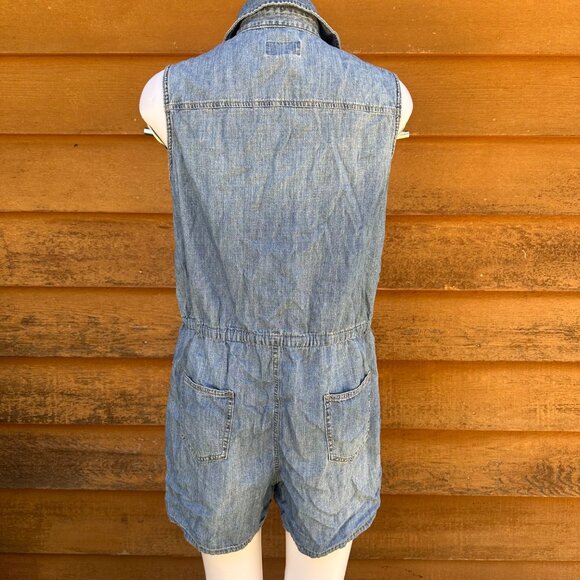 Universal Thread Womens Denim Jean Sleeveless Button-Up Jumper With Elastic Wais - Picture 3 of 9